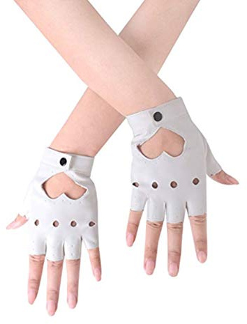 MHGLOVES Damen Lederhandschuhe Fahren, Herzausschnitt Punk Half Finger Driving Handschuhe, Fingerlose ungefütterte Fitness Radfahren Motorradhandschuhe (2 Paar),Weiß