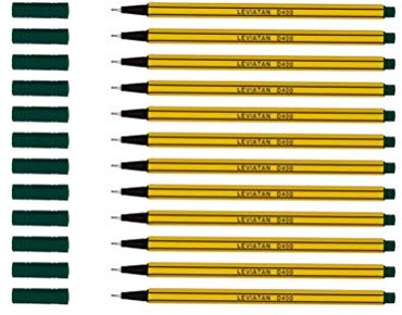LEVIATAN Fineliner Stylo Feutre Pointe Fine - Lot de 12 Stylos - Stylo Feutres Adapté à l'usage Quotidien - Trait Super Fin, Largeur d'environ 0.4 mm, Vert