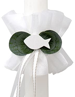 ZauberDeko Kerzenrock Kommunion Kerze Kerzenring Kommunionkerze Tropfschutz Eukalyptus Weiß