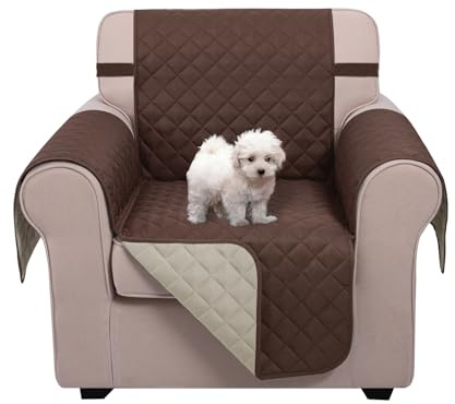 U-NICE HOME Recliner Chair Covers Reversible Chair Cover Pet Covers for Dogs with Elastic Straps Water Resistant Diamond Quilted (23''Armchair, Coffee/Beige)