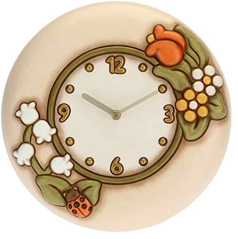 THUN, Orologio da Parete con Coccinella Portafortuna in Ceramica Decorata a Mano, Linea Country, 22.2x4.7x23 cm h