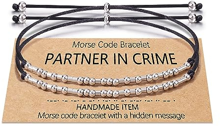 Shonyin Partners in Crime Morse Code Bracelets for Women 2 Best Friend Matching Friendship Bestie Bracelet Christmas Funny Unique Galentines Day Jewelry Gifts for Men Soul Sister Couple