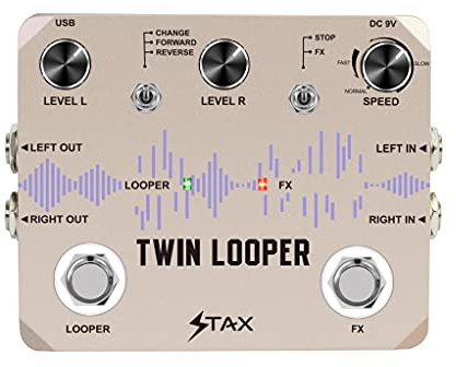 Stax Twin Looper Electric Guitar Pedal Loop Station 11 Types of Play for Electric Guitar Bass with 10 Minutes of Recording Time
