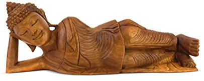 G6 Collection Buddha-Statue aus Holz, handgeschnitzt, ruhig, zurücklehnend, handgefertigt, dekorativ, Heimdekoration, Akzente, moderne Dekoration, liegender Buddha (50.8 cm lang)