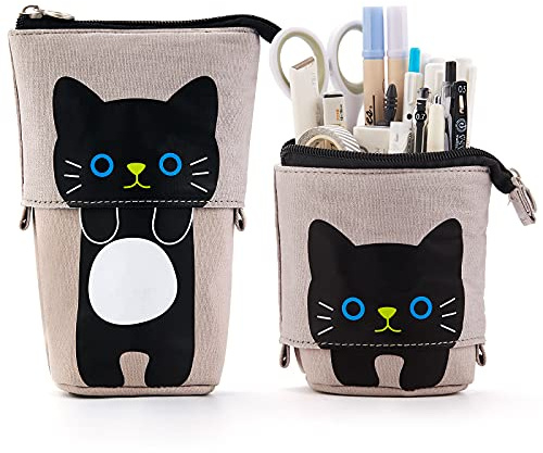 Maomaoyu Schön Stehendes Mäppchen, Handy Einziehbares Federmäppchen, Praktische Leinwand Stifte Etui für Schule & Uni, Stifthalter Federtasche für Teenager Mädchen Jungen Kinder Erwachsene, Grau