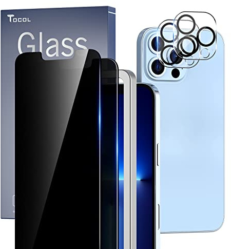 TOCOL 4 Stück für iPhone 13 Pro Max: 2 Sichtschutz aus gehärtetem Glas + 2 Kameralinsenschutz, blasenfrei, Härtegrad 9H, kratzfest