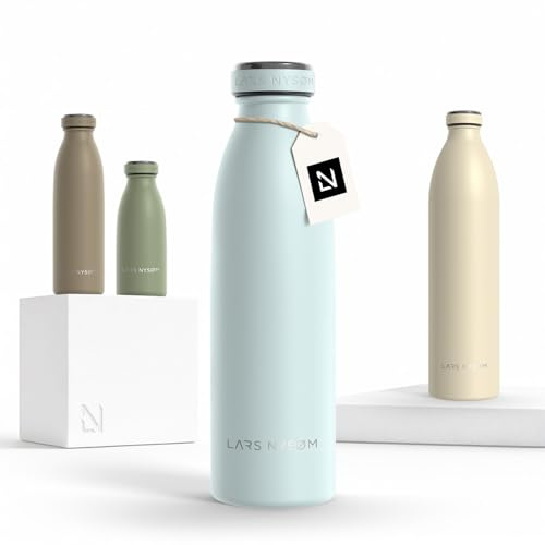 LARS NYSØM Stainless Steel Insulated Water Bottle 350ml, 500ml, 750ml, 1L, 1 5 Liter | Insulated Thermo Flask for Hot and Cold Beverages | Leakproof Drinking Bottle (Misty Blue, 500ml)