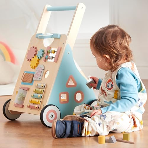 Haus Projekt Baby Walker Safari, tryck med gåstolar i trä för 1-åringar med aktivitetscenter, interaktiv babytagare för julpojkar och flickor, leksak för tidig utveckling