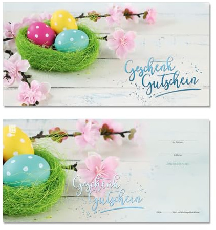 GESCHENKGUTSCHEINcom by POS-HAUER. 10 Gutscheine, blanko zum selber Ausfüllen. Für Ostern Osterfest.