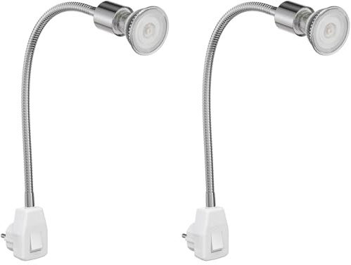 ledscom.de 2x Steckdosenlampe LESCH Leselampe Schwanenhals Schalter Chrom + GU10 LED, PAR16, warmweiß, 6,05W, 374lm, 70°, 3-Stufen-Dimmer