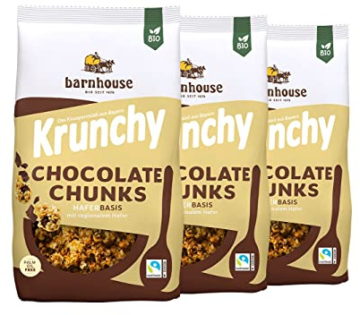 Barnhouse Krunchy & Friends Chocolate Chunks, Bio Hafer-Knuspermüsli aus Bayern, mit köstlichen Schoko-Stückchen, 3 x 500 g