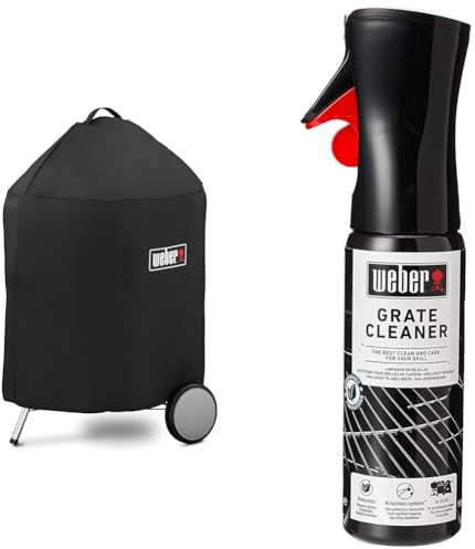 Weber 7143 Luxus Abdeckhaube 57 cm, Schwarz & 17875 Grillrost-Reiniger, 300 ml, Nebelspray, löst Fett- und Speisereste, schwarz