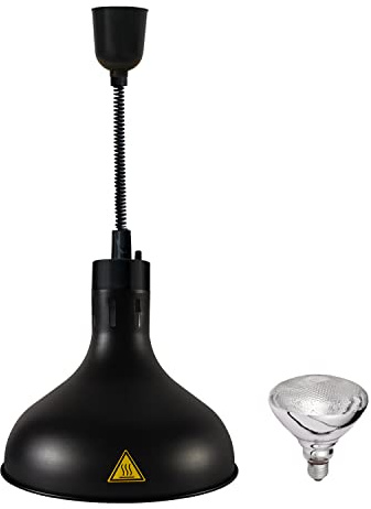 Generic Hanging Food Heat Lamp with Infrared Bulb Warming Lamps Retractable Style (Black, Dia 29cm)