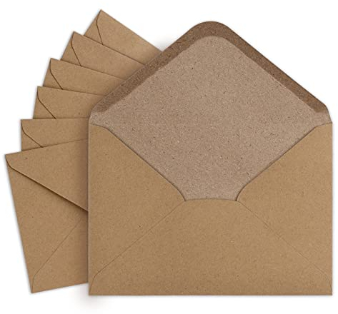 50 Briefumschläge Ohne Fenster - Briefumschlag B6 mit Nassklebung 150g Briefumschläge Braun Vintage Kuvert B6 für Hochzeit Gruß-Karten Einladungen