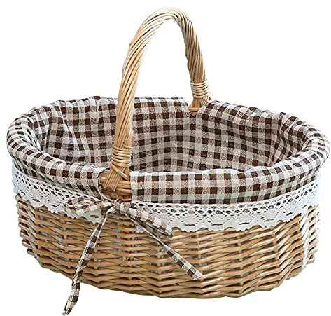 URFEDA Picknickkorb Rattan Korb Einkaufskorb Geflochten Weidenkorb mit Henkel Handgeflochten Osterkörbchen Henkelkorb Rattan Gewebter Obstkorb Aufbewahrungskorb für Zuhause Camping Garten,26X13X28CM