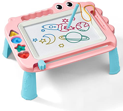 SGILE Magnetische Maltafel Zaubertafel, 35x28cm bunt löschbar Magnet Zeichentafel Zaubermaltafel Magnettafel mit 4 Beine für Kinder 1 2 3 Jahre, Spielzeug ab 1 Jahr, Geschenk für Kleinkinder, Pink