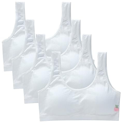 4 Pcs Teen Girls Padded Sports Bra No Wires Crop Top Soft Underwear Seamless Training Bras for Age 8-12 Years