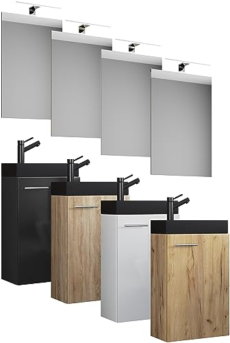 VCM 3-TLG Set/Waschplatz für Gäste WC/Gästebad/Waschtisch mit Spiegel/Badezimmer Set – Slito SP-BL