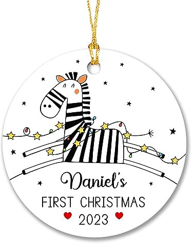 Christbaumschmuck Keramik Weihnachtsanhänger Anhänger Weihnachtsbaumschmuck Hängende Ornamente Weihnachtsdeko 2023 Personalisierte Babys 1. Baby Junge Mädchen, Zebra Babys Erstes, Safaritier,