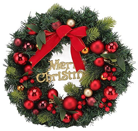 RXMORI Weihnachtskranz Dekoration, Weihnachtskugeln Kranz Weihnachtskranz mit galvanisierten Kugeln Eisen und Kunststoff Haustür Ornament für Zuhause Einkaufszentrum