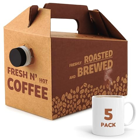 Stock Your Home (5 Pack) 96 oz Disposable Coffee Box Dispensers, Insulated Hot Cold Bulk Beverage Server Carafe, Coffee Carrier with Handle Take Out Containers, Cardboard Traveler To Go Boxes