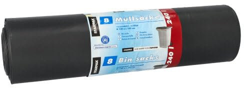 Lote de 40 bolsas de basura de polietileno de baja densidad (240 L, 145 x 120 cm), color negro