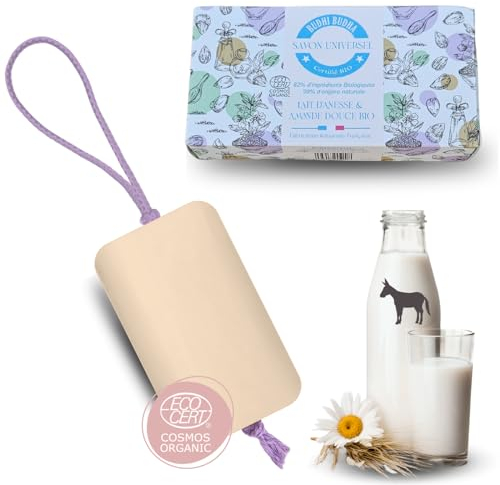 Savon Lait d'Anesse et Amande Douce Bio - Pour toute la Famille - Budhi Budha - Pain de Savon 100 g - Fait en France