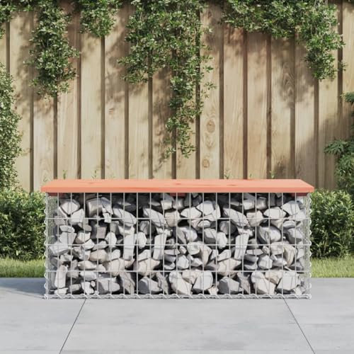 Rantry Banc de gabion - Banc de parc, meuble - Panier en pierre - Panier métallique - Banc de jardin - Banc de gabion - Banc de jardin en gabion - 103 x 44 x 42 cm - Bois massif de Douglas