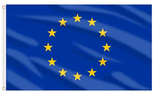 AhfuLife Grande Drapeau Europe 90×150cm, 2Pcs Drapeau Union Européenne Double Face avec œillets en Laiton, Banderole UE en Polyester pour Sportive Jardin Bar Extérieure Décoration