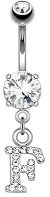 beyoutifulthings Bauch-nabelpiercing Buchstaben-Anhänger A-Z Silber Clear Nabel-Piercing Chirurgenstahl Bananabell Stab-länge 10-mm