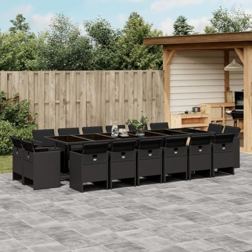 Gecheer 17-TLG. Garten Essgruppe 16 Personen, Rattan Gartenmöbel Set, Polyrattan Sitzgruppe, Rattan Lounge Möbel Outdoor,Terrassenmöbel Balkonmöbel Set,Gartengarnitur Sitzgarnitur,Kissen,Schwarz