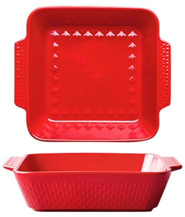 Casseruola in gres porcellanato rosso, grande padella in ceramica per riso e formaggio al forno doppia orecchio rettangolare ciotola sicura per uso domestico