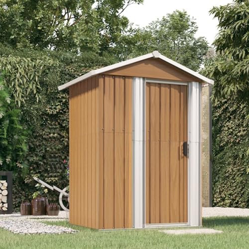 Xichuzi Geräteschuppen, Gartenhaus, Fahrradunterstand, Gartenhütte, Schuppen Garten, Gartenhäuser, Lagerschuppen, Braun 126x97,5x177 cm Verzinkter Stahl