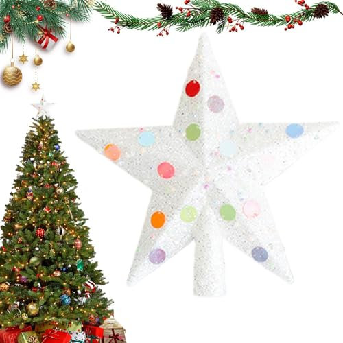 Sparkly Tree Topper, Pentagram Tree Star, Christmas Tree Holder, Colorful Christmas Tree Topper, 7.8 Inch Sparkling Pentagram Star Tree Decoration for Holiday Season and Festive Decor