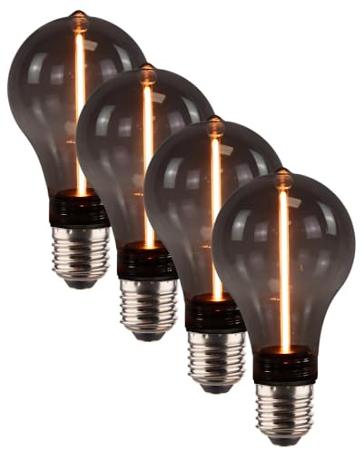 LUXULA 4 Stück LED Filament Leuchtmittel LINE Smoke | Bulb A60 E27 2W 40lm 1800K Warmweiß dimmbar, Vintage Design Ambiente Deko Glühbirne Lampe