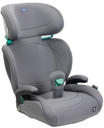 Chicco Quizy Lite i-Size, Kinderautositz 3-12 Jahre (100-150 cm), Gewicht 15-36 kg, einfach einzubauen, verstellbar, höhenverstellbar, mit gepolsterten Armlehnen und bequemem Sitz, Grau