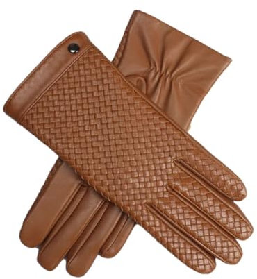 Herren Schaffell Handschuhe Touchscreen Leder Schaffell Gewebt Warme Wolle Strickfutter Fahrhandschuhe Gelb Braun 8