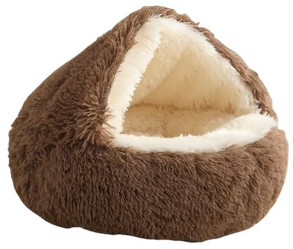 Pevfeciy Hundebett Plüsch, Hundedecke Sofa, Sofaschutz Hund Hundekissen Rutschfestes Hundebett Waschbar für kleine und große Hunde halbgeschlossenes Katzennest im Ca-Stil,Braun,40cm