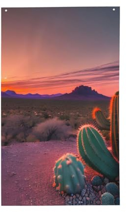 Bandiera da giardino stampata con cactus e tramonto per esterni, autunno, inverno, Natale, bandiere all'aperto, bandiera del patio per decorazione di festa