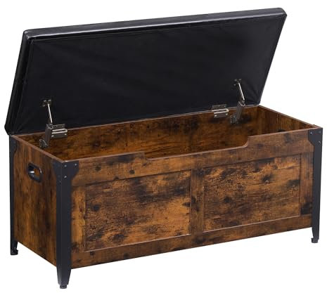 OPULENTHOME Baúl con espacio de almacenamiento, baúl con tapa, 100 cm de largo, con 2 bisagras de seguridad, soporta 136 kg, banco con espacio de almacenamiento, para pasillo, dormitorio, salón