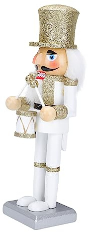 Cabilock Marionnette Soldat Chic Casse-Noisette en Bois Blanc Doré, Décoration D'intérieur Festive en Bois Lisse, Accessoire Artisanal De Noël pour Décorations De Maison