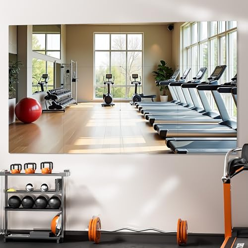 Hasipu Gym Mirror Tiles 40x30cm (12 Pack), Self-Adhesive Wall Mirrors 5mm Tempered Glass, Frameless Workout Mirrors for Home Gym