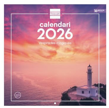 Finocam - Calendrier mural 2026, 30 x 30 cm, vue mois janvier - décembre 2026 + sept. - Déc. 2025 (4 mois) réduits | Calendrier 2026 | Images Couchers de soleil magiques - Catalan