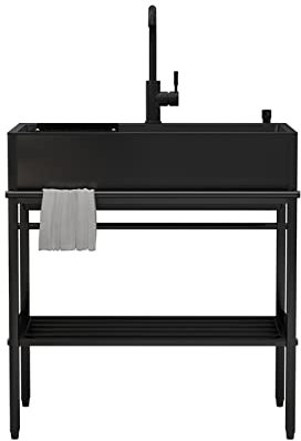 Fregadero de cocina de acero inoxidable para acampar al aire libre, pequeño fregadero de lavandería y preparación, fregadero de cocina comercial con escurridor para garaje, bar y restaurante