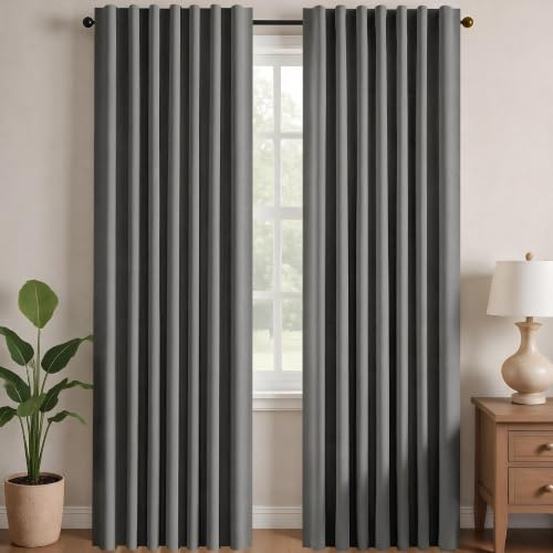 Deconovo Verdunkelungsvorhänge Blickdichte Gardinen mit Kräuselband Schlaufen Vorhang 3-in-1 Thermo Vorhänge gegen Hitze Curtains für Wohnzimmer Schlafzimmer, H300 x B140 cm, Hellgrau, 2er Set
