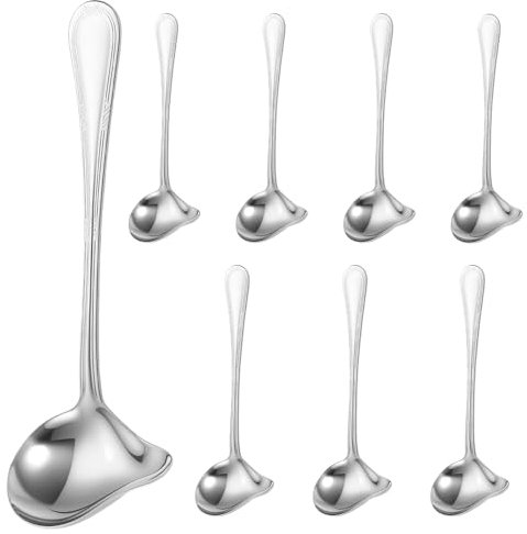 Soup Ladle - 8 Pcs Stainless Steel Small Sauce Ladle - Long Handled Gravy Ladles with Pouring Spout for Soups, Sauces, Gravies, Dressings, 20 cm/ 7.87 Inch(Silver,8)