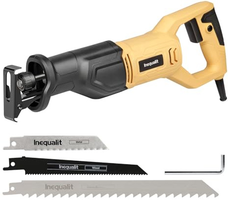 Inequalit Seghetto alternativo 710W, Sega a Gattuccio a filo con Velocità Variabile 0-3000SPM​,​ taglio max legno 115 mm,20mm lunghezza della corsa,Cambio Lama Facile, 3 Lame per Legno/Metallo/PVC