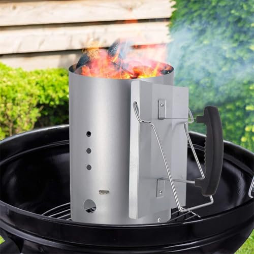 Grillkamin Starter, Edelstahl Kohlebrenner mit wärmeisoliertem Griff, tragbarer Holzkohlebehälter für Camping Kochen
