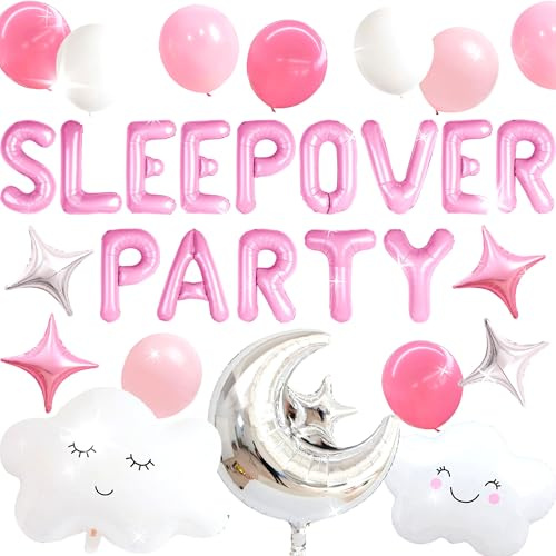 LaVenty Sleepover Ballon Übernachtungsparty Dekoration Sleepover Zubehör | Sleepover Ballon Übernachtungsparty Dekoration Sleepover Zubehör für Mondstern Für Mädchen Pyjamaparty Dekoration für