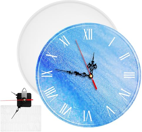 SEWACC Uhr Silikonform Set Runde Uhrform Für Epoxidharz Mit Uhrwerk Und Römischen Zahlen Silikonuhrform Für Diy Handwerk Heimdekoration Und Geschenkherstellung